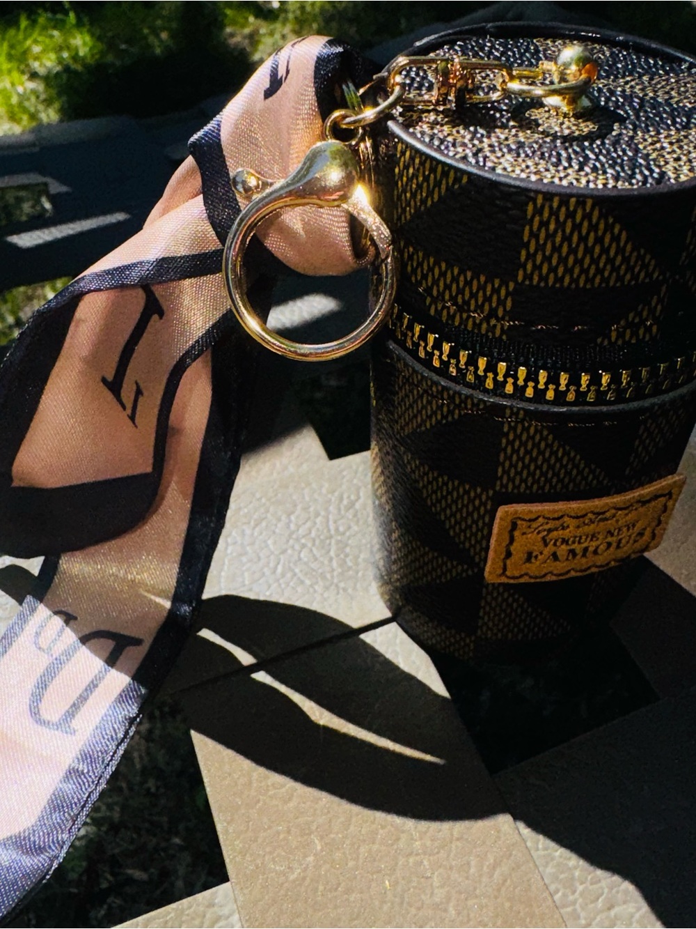 VOGUE NEW FAMOUS- lipstick case keychain with scarf synthetic faux leather- NEW - Picture 3 of 6
